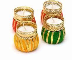 Candle ealight Diya Damru Handcrafted Round Gota Patti Work Design|Decorative Tea Light Candle Holder|Rangoli|Puja|Decoration|Multi 6 PCS (DIWALI 