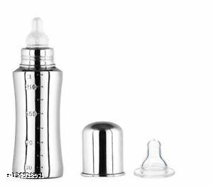 Stainless Steel Baby Feeding Bottle for Kids Steel Feeding Bottle for Milk and Baby Drinks Easy to Hold Design 240ml, (Silver, Pack of 1)