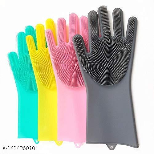 ,Silicone Non-Slip, Dishwashing and Pet Grooming, Magic Latex Scrubbing Gloves for Household Cleaning Great for Protecting Hands (Multicolor,1 PCS