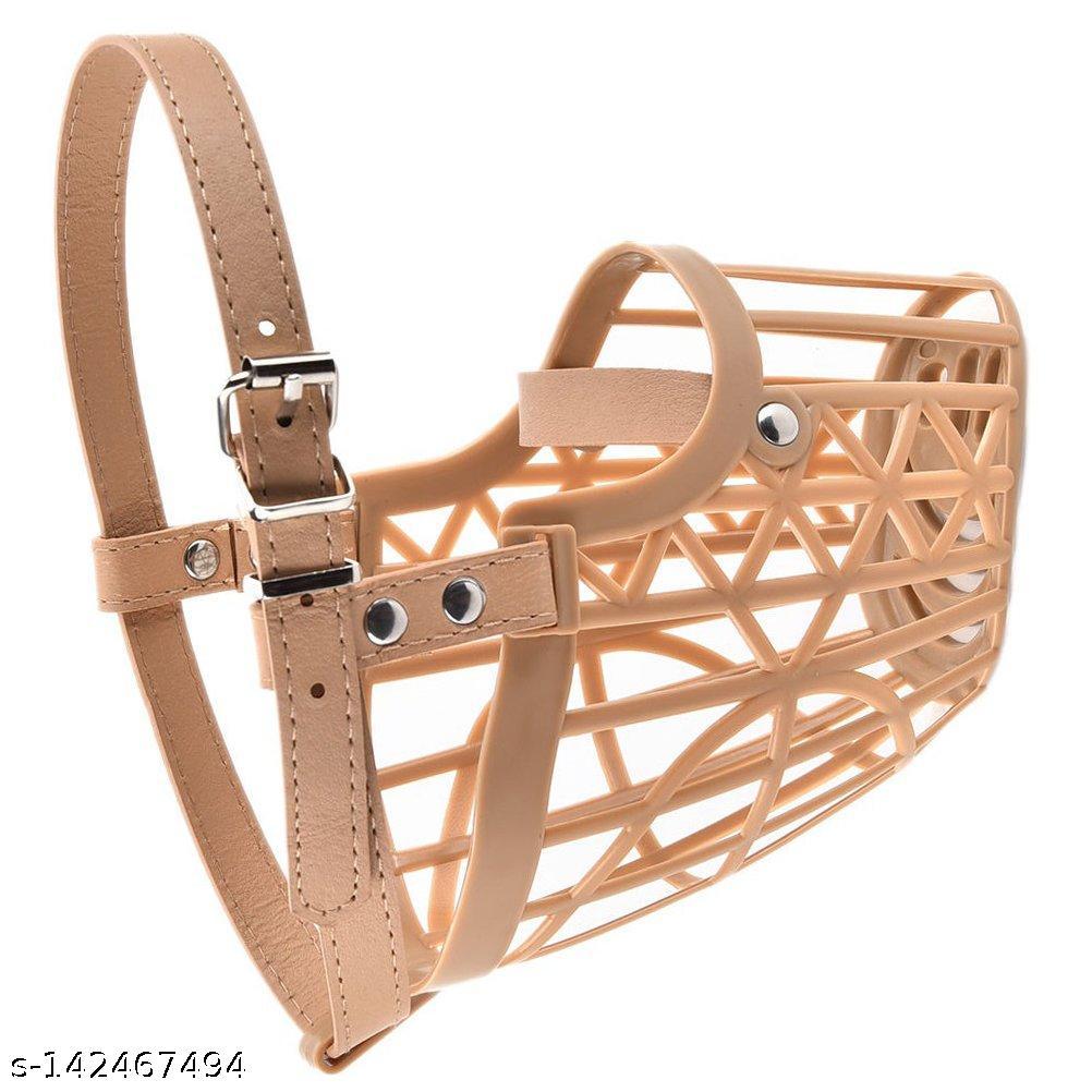 SET PET Adjustable Strap Muzzle Cum Mouth Cover Cum Basket Cage Cum Pet Safety Collar for Dog, Puppy, Cat (Beige) NO 4