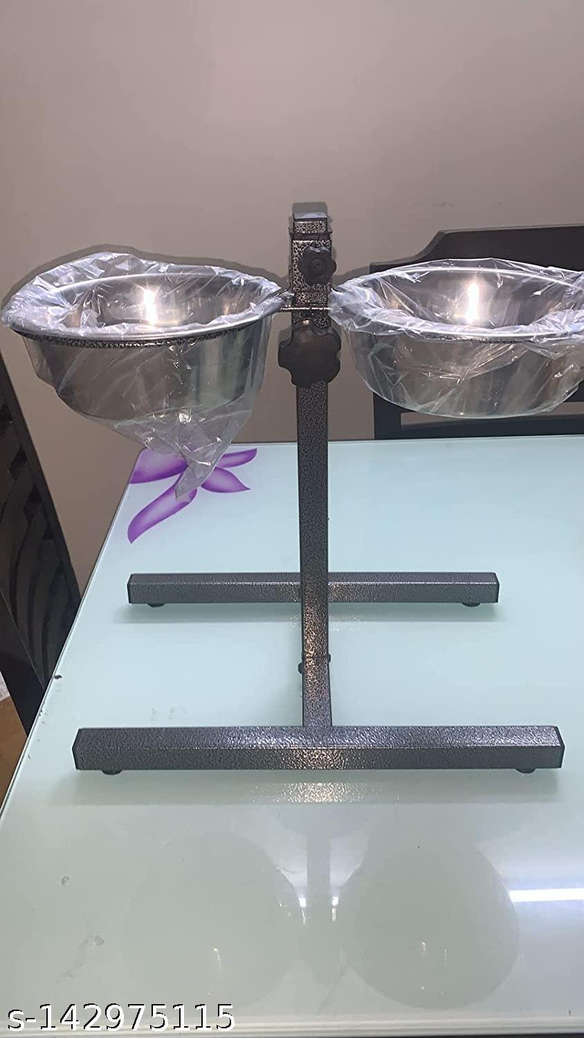  SET PET Adjustable Elevated pet Feeder Raised Dog Bowls , Dog Feeding Station , H-Base Double Bowl Stand , Two Stainless Steel Removable Bowls 