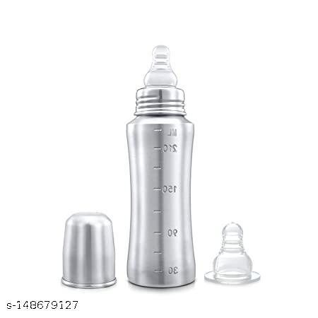 High Quality Baby Feeding Bottle Stainless steel body and silicon nipple - 240 ml (Silver) Pack of 1
