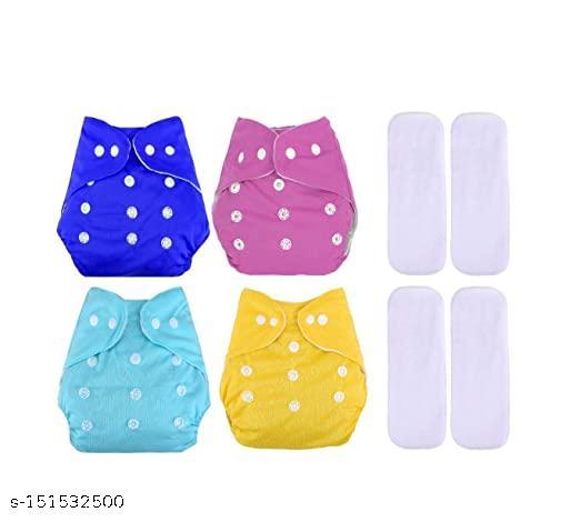 Baby Reusable Cloth Diaper With 3Cloth Diaper 3 White  Inserts (Set of 3, Multicolour)