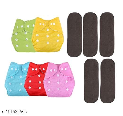 Baby Reusable Cloth Diaper With 4 Cloth Diaper 4 Inserts (Set of 4, Multicolour