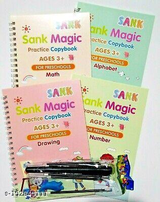 Sank Magic Practice Copybook, (4 BOOK + 10 REFILL+ 1 Pen +1 Grip) Number Tracing Book for Preschoolers with Pen, Magic Calligraphy Copybook Set Practical Reusable Writing Tool Simple Hand Lettering