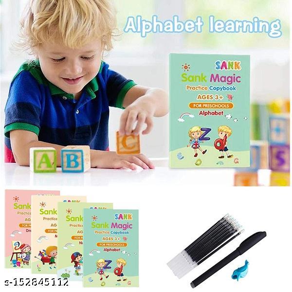 Magic Practice Copy Book for Kids - 4Pcs Magic Book with Pens, Calligraphy Books for Beginners Practice, Calligraphy Practice Book, Magic Kids Practice Copy Book, Magical Reusable Hand Writing Book