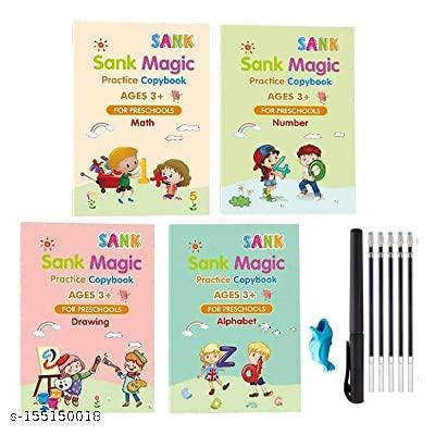 Magic Practice for kids Copybook, Magic practice book for kids(4 BOOK + 10 REFILL+ 1 pen +1 grip) Number Tracing Book for Preschoolers with Pen, Magic Calligraphy Copybook Set Practical Reusable Writing Tool Simpl