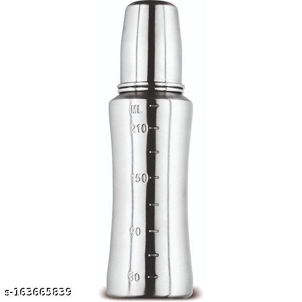 High quality baby feeding bottle stainless steel body and silicon nipple - 240 ml (Silver)