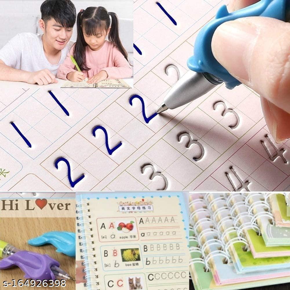 Magic Practice Copy Books Set of 4 Magic Writing & Drawing Books Kit Calligraphy Books for kids Alphabets for Kids Learning Handwriting Practice Copybook for Kids With Pen set for Preschooler
