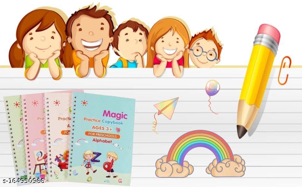 Sank Magic Practice Copybook (4 BOOK + 10 REFILL+ 1 pen +1 Grip) for kids (Multicolor)