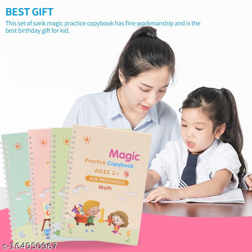 Sank Magic Practice Copybook (4 BOOK + 10 REFILL+ 1 pen +1 Grip) for kids (Multicolor)