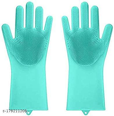  Silicone scrubbing hand Gloves for Kitchen Dishwashing and Pet Grooming cleaning   Set ofF 1  (Random Colors)