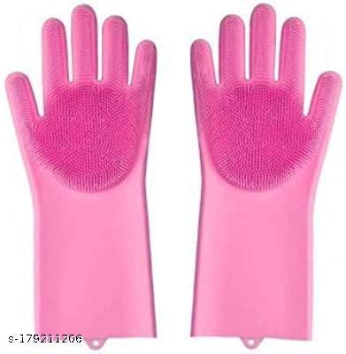Silicone Hand Gloves for Kitchen, Gloves, Multicolor 2 Count (Pack of 1) PINK
