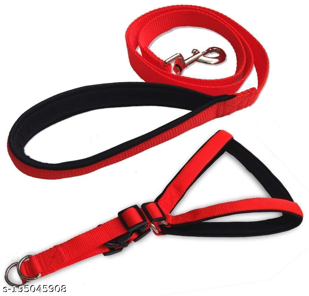 SET PETNylon Soft Padded Body Padded Adjustable Breathable Long Set-Leash & Harness for SIZE .50  Puppy and Medium Dogs Outdoor Training and Running Set