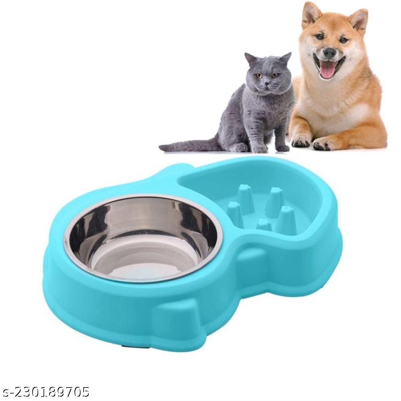Slow Feed Anti-Choke Pet Bowl Feeder with Stainless Steel Metal Dog Water Bowl - Prevents Pets Eating Quickly Avoids Bloat - Squirrel Pattern Multicoler 