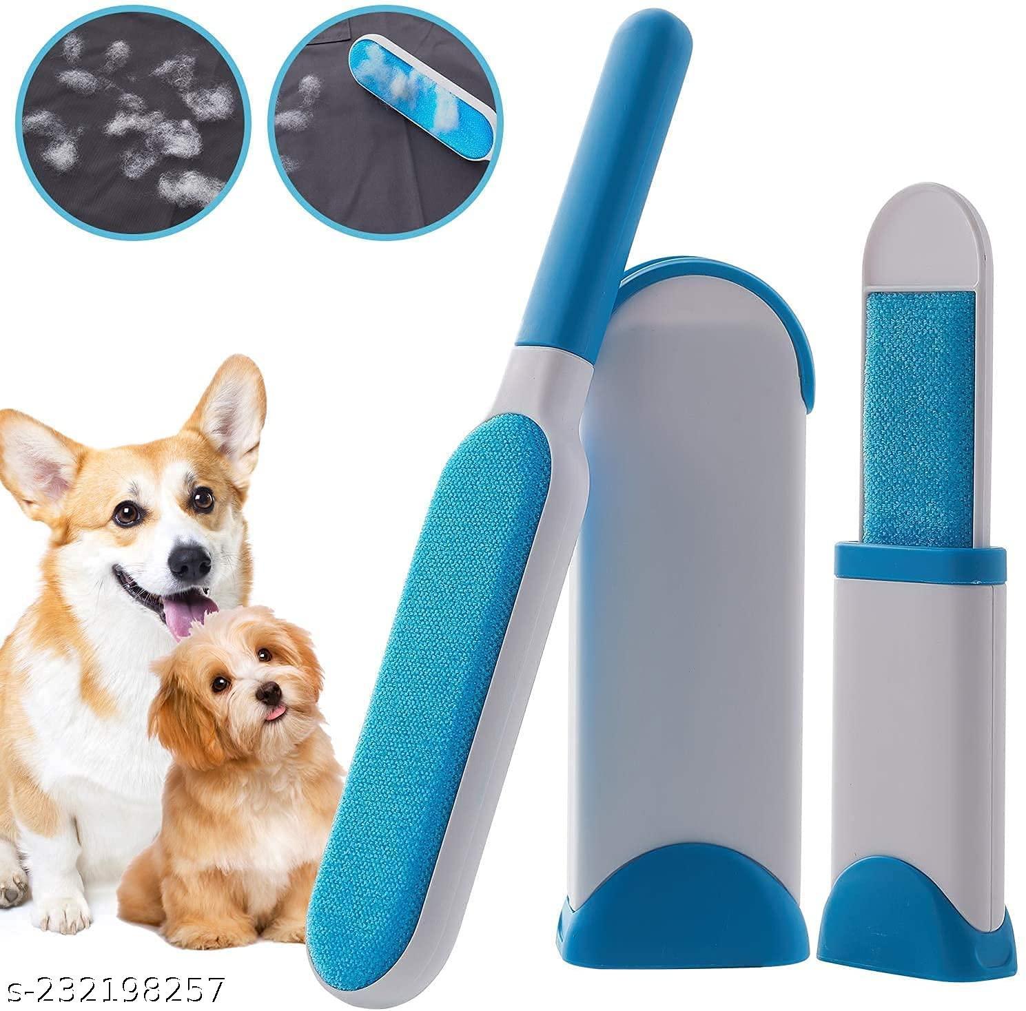 Pet Cat Hair Remover - Double-Sided Standard-Size, Travel Pet Hair Removal Brush, Self-Cleaning Base - Remove Dryer Sheets, Gentle Fabric Conditioner (BLUE)