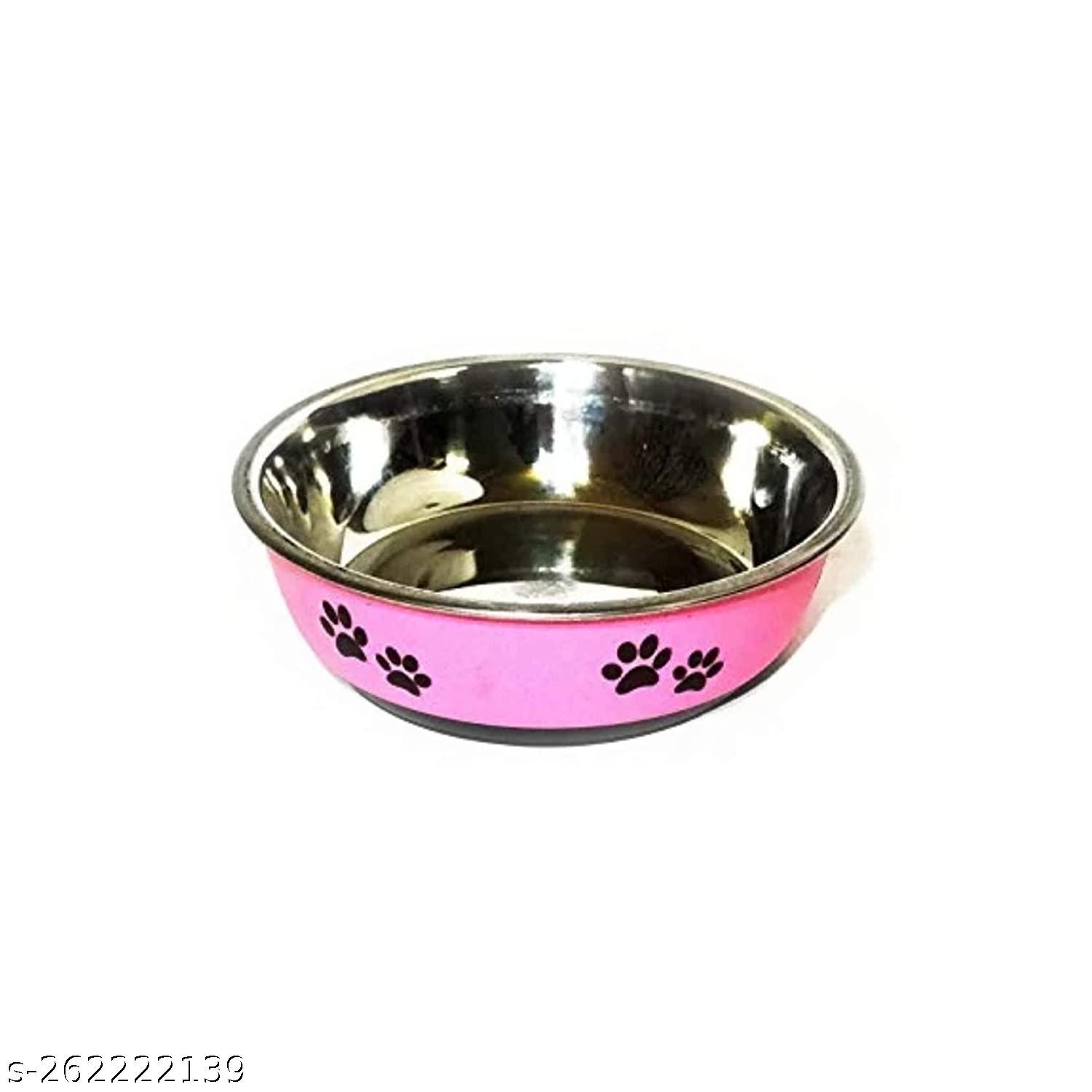Set Pet Stainless Steel with Rubber Base Dog Food Bowl Dog Bowl Dog Feeding Bowl 150 -200ml - Pink