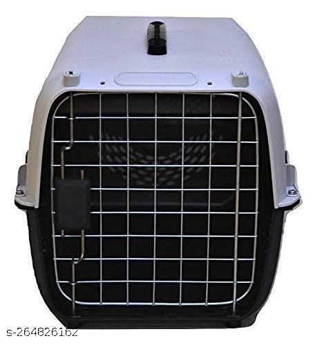 IATA Approved Pet Travel Carrier Plastic Handle Hinged Door Folding Collapsible Transport Box Crate Cage for Puppies & Cats, Size 19.5 x 13 x 12.5 (Grey)