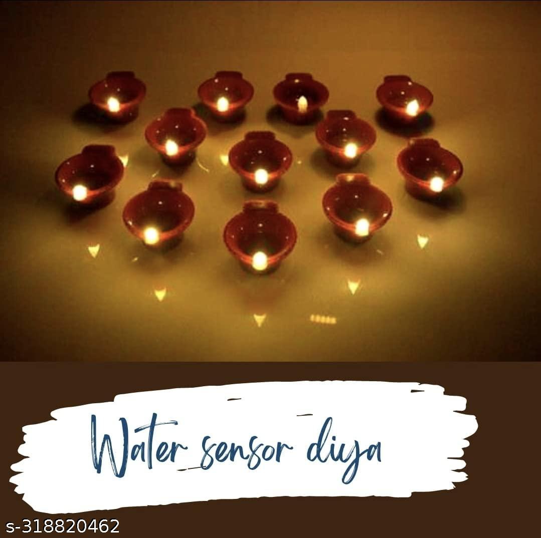 Water Sensor Eco-Friendly Led Diyas Candle E-Diya, Warm Orange Ambient Lights, Battery Operated Led Candles for Home Decor, Festivals Decoration Diwali Lights 12 pcs