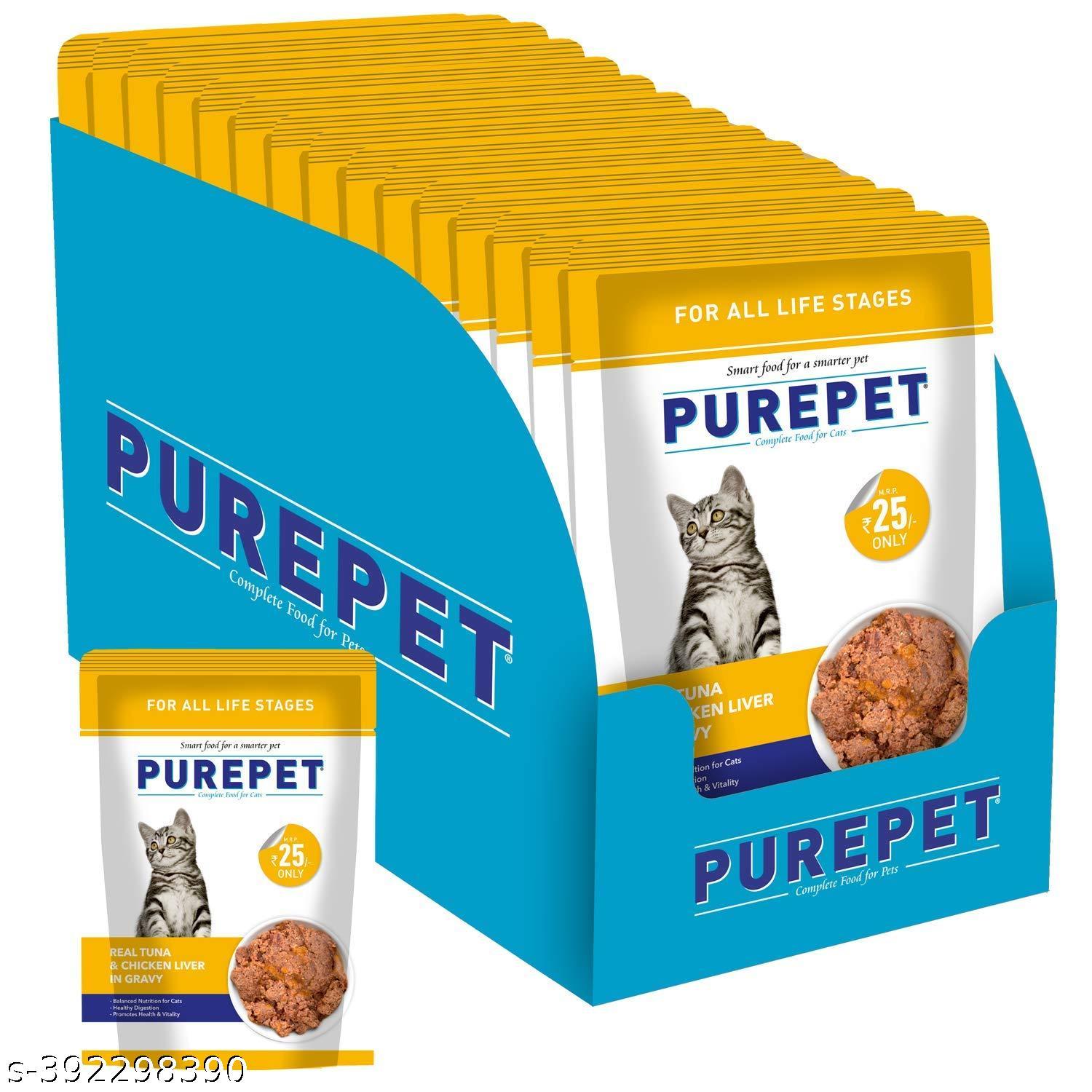  PUREPET All Life Stages Wet Cat Food, Real Tuna And Chicken Liver In Gravy, 15 Pouches (24 X 70G), 1 Count