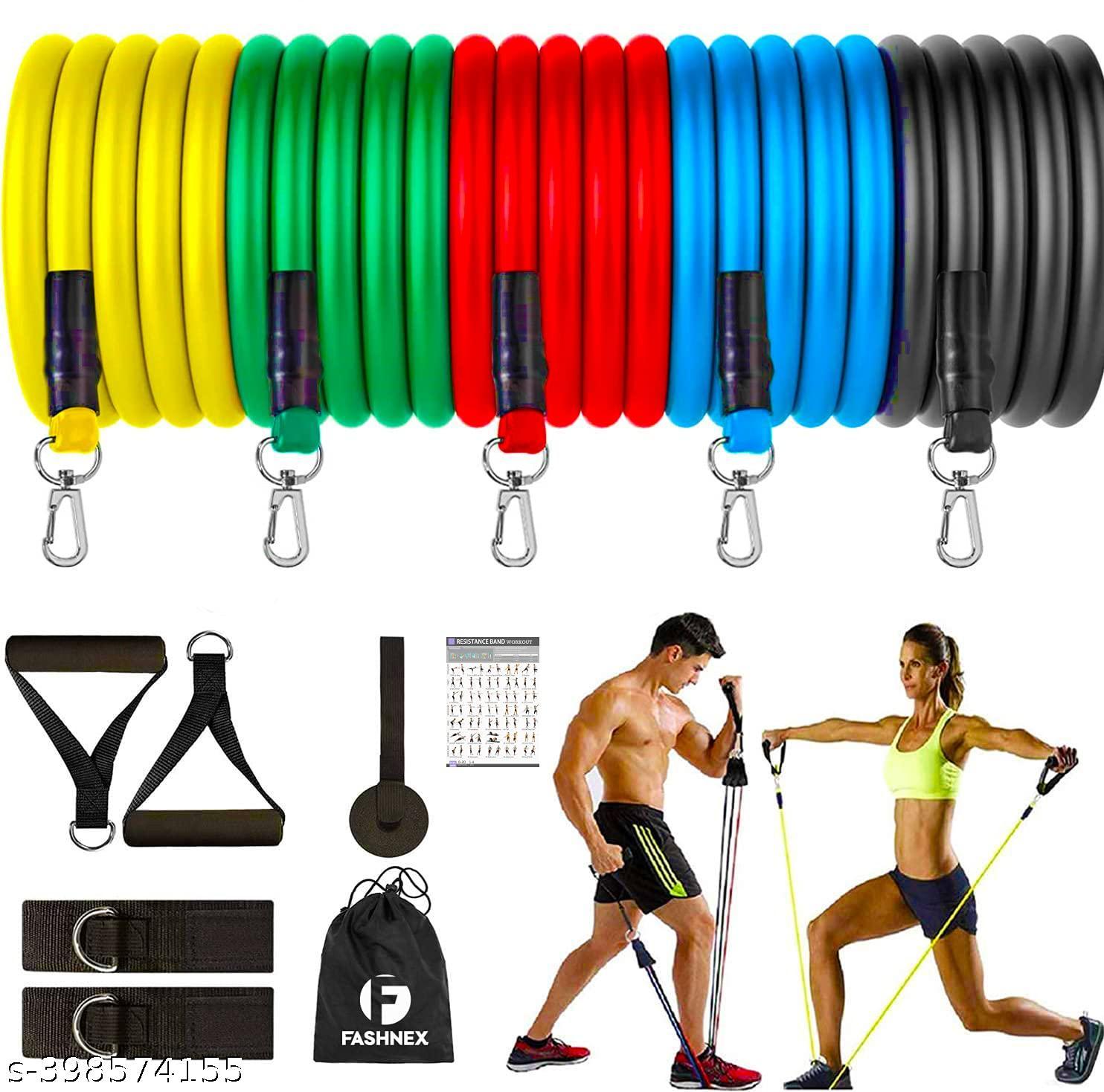  11 Resistance Bands Set for Exercise, Stretching and Workout Toning Tube Kit with Foam Handles, Door Ankle Strap and Carrying Bag for Men, Women 