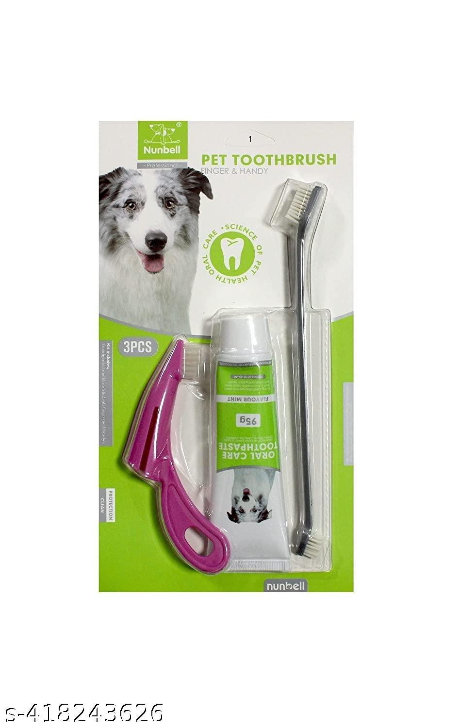  Dental Care Kit for Dogs & Puppies - One Long Toothbrush, One Finger Toothbrush & Toothpaste of Mint Flavor 95g