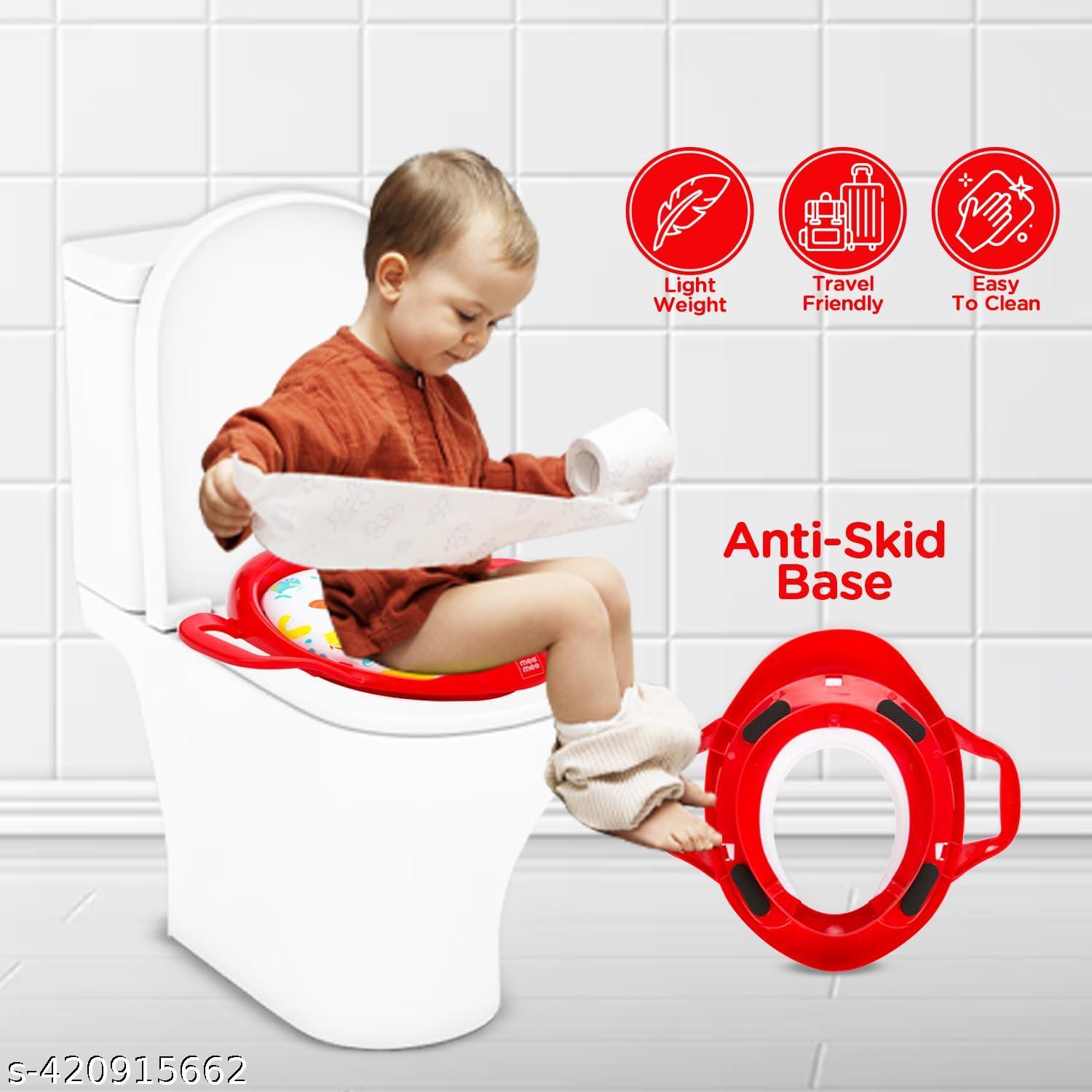  Premium Baby Cushioned Potty Seat with Easy Grip Support Handles and Comfortable Seat | Kids Toilet Seat for Training (Red)