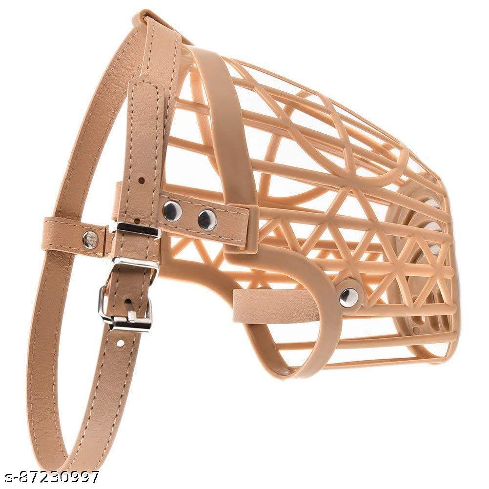 SET PET  Dog Muzzle/Adjustable Strap with Leather/M Medium / Size No-3 (Refer Size Chart) (Beige)